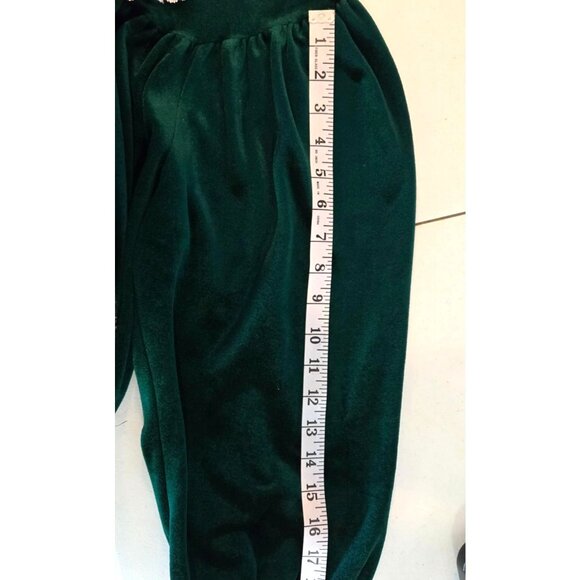 Komar Vtg 90s Housecoat Robe Nightgown M Dark Green Velvet White Collar Lace USA - Picture 15 of 16